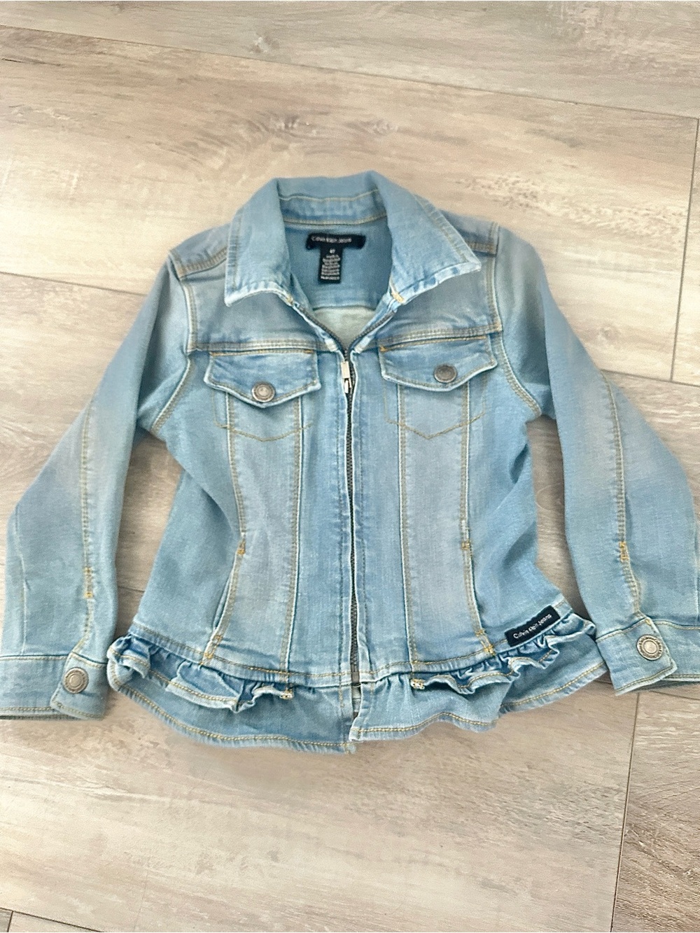 Calvin Klein Light Blue Denim Zip-Front Jacket size 4